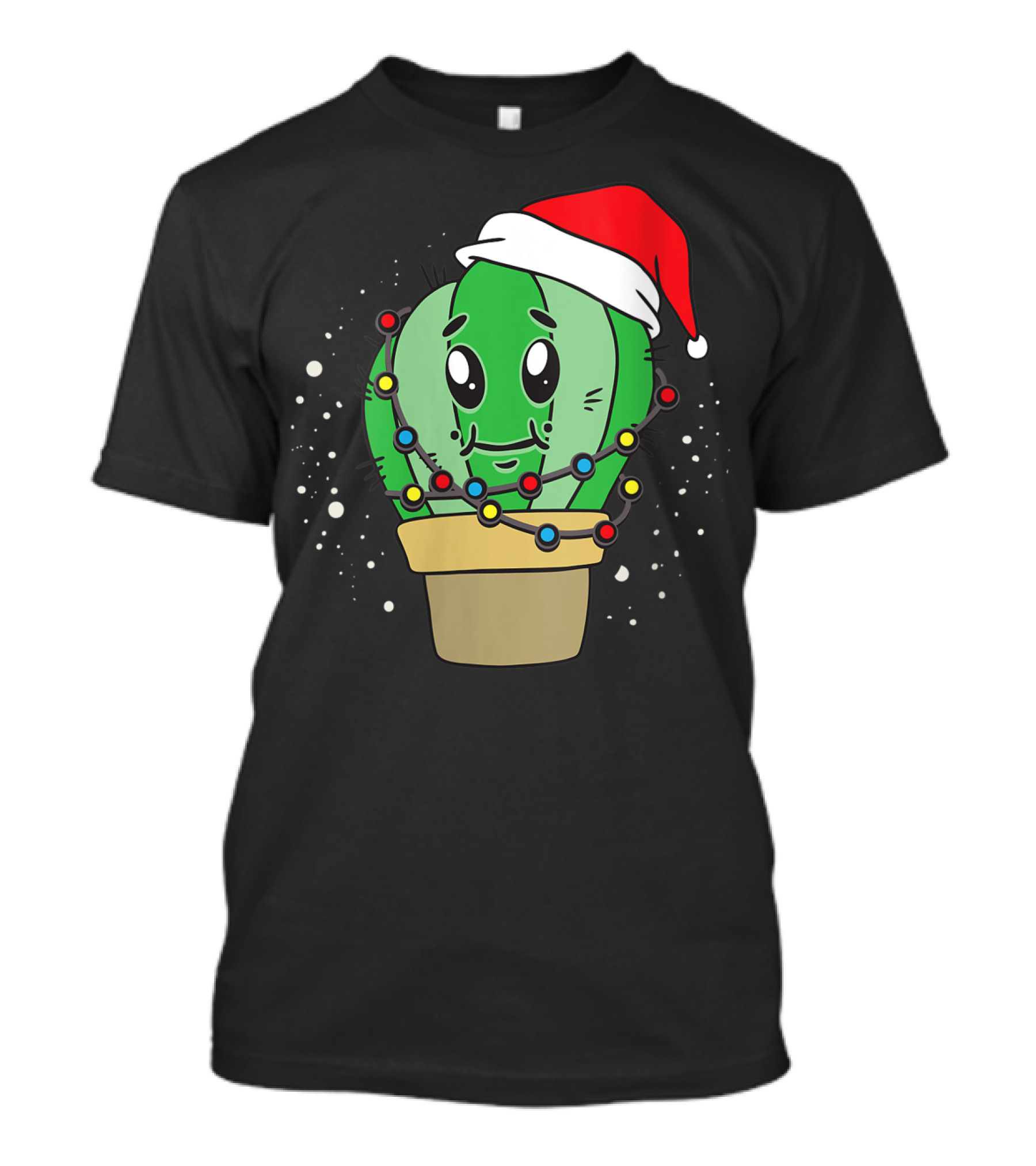 Christmas Lights Santa Hat Cactus Lover T-Shirt