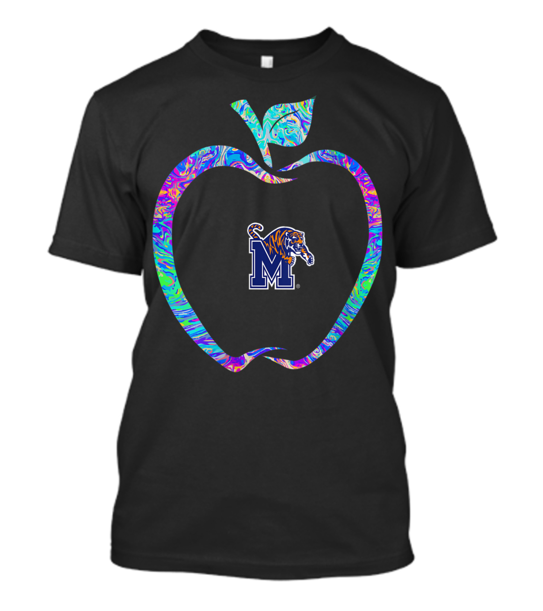 Memphis Tigers Apple Outline Teacher Psychedelic T-Shirt