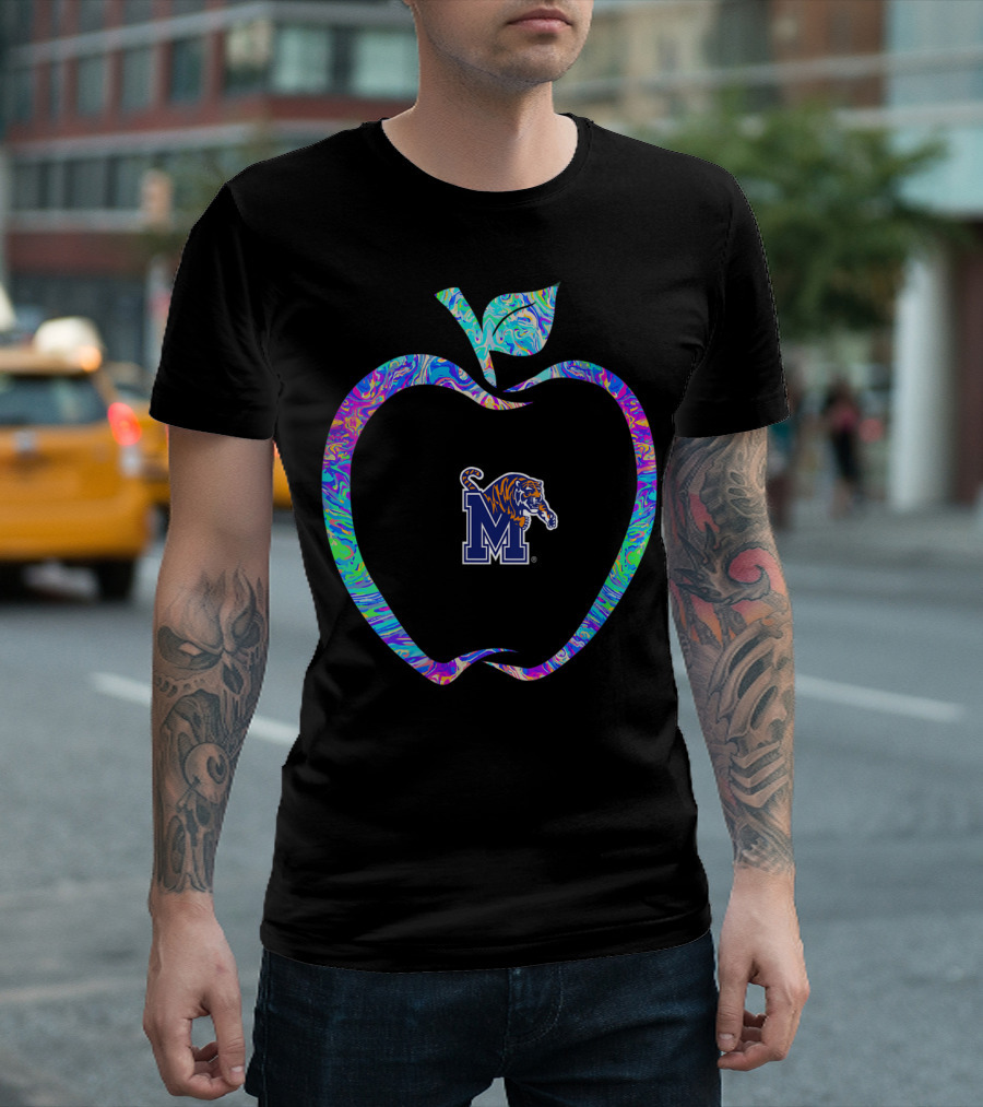 Memphis Tigers Apple Outline Teacher Psychedelic T-Shirt