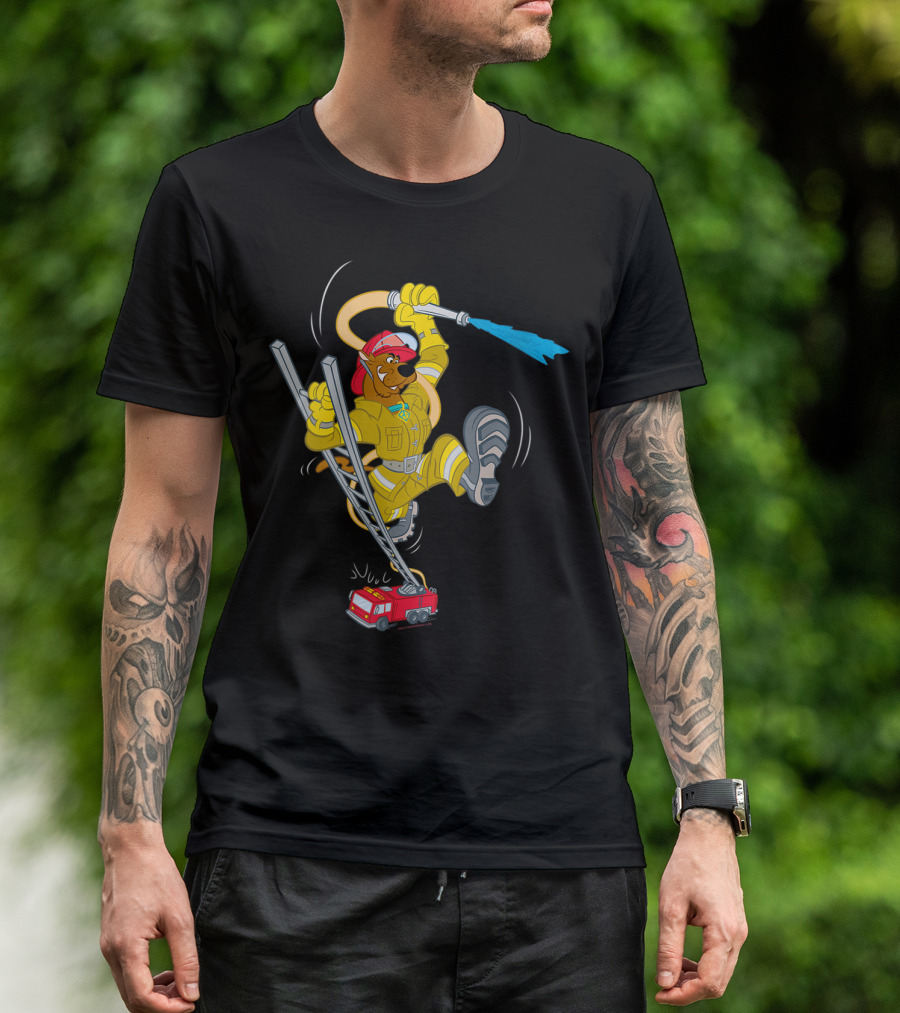 Scoobydoo Firefighter Cartoon With Fire Truck And Hose T-Shirt