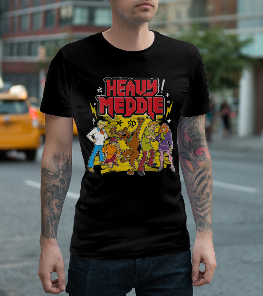 Scooby-Doo Heavy Meddle Retro Cartoon Crew with Stars and Lightning Bolts T-Shirt