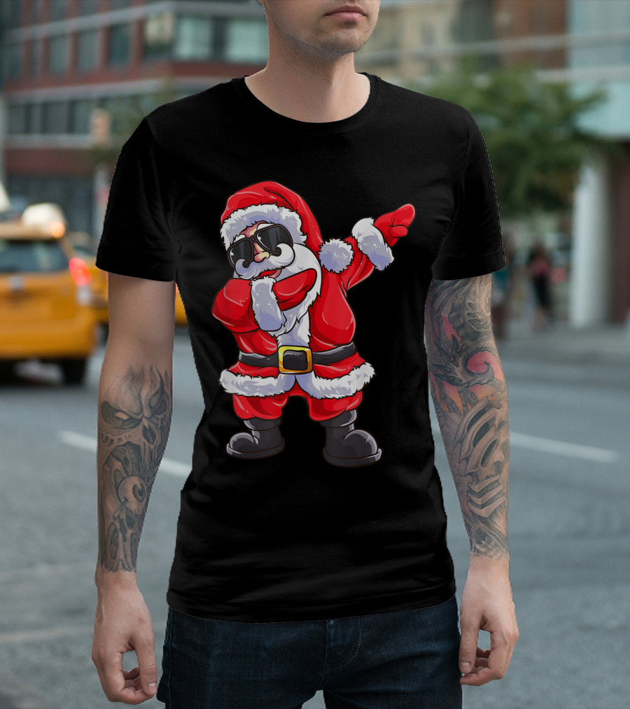 Santa Claus Dabbing Pose With Sunglasses Christmas Fun T-Shirt