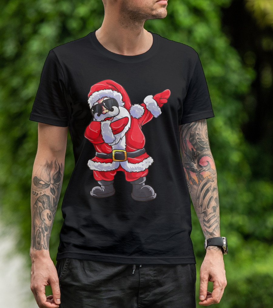 Santa Claus Dabbing Pose With Sunglasses Christmas Fun T-Shirt