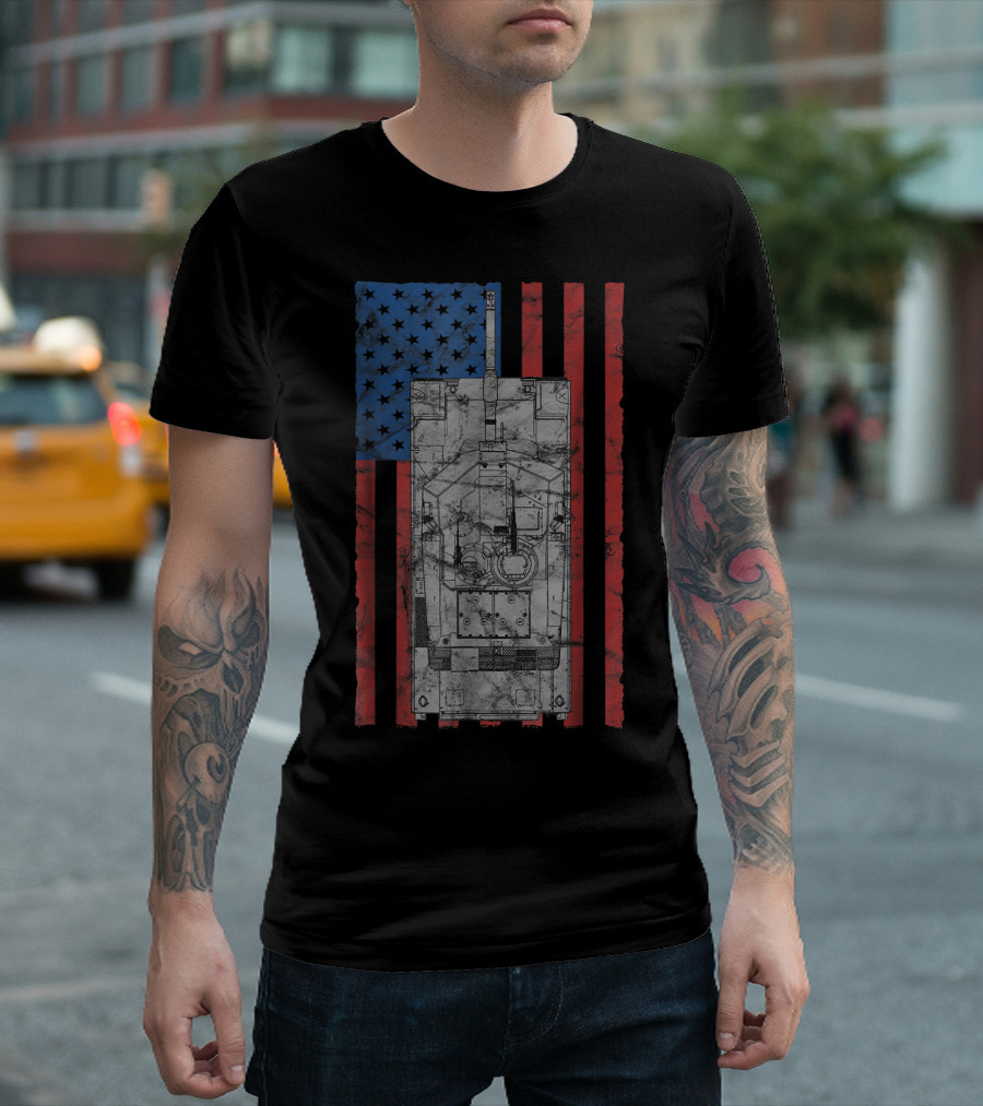M1A1 Abrams Main Battle Tank American Flag Patriotic T-Shirt
