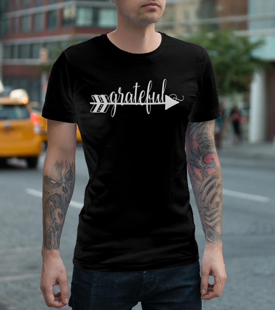 Grateful Arrow with Script Text Embodying Gratitude and Direction T-Shirt