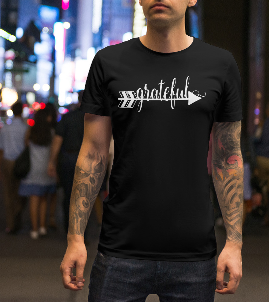 Grateful Arrow With Script Text Embodying Gratitude And Direction T-Shirt
