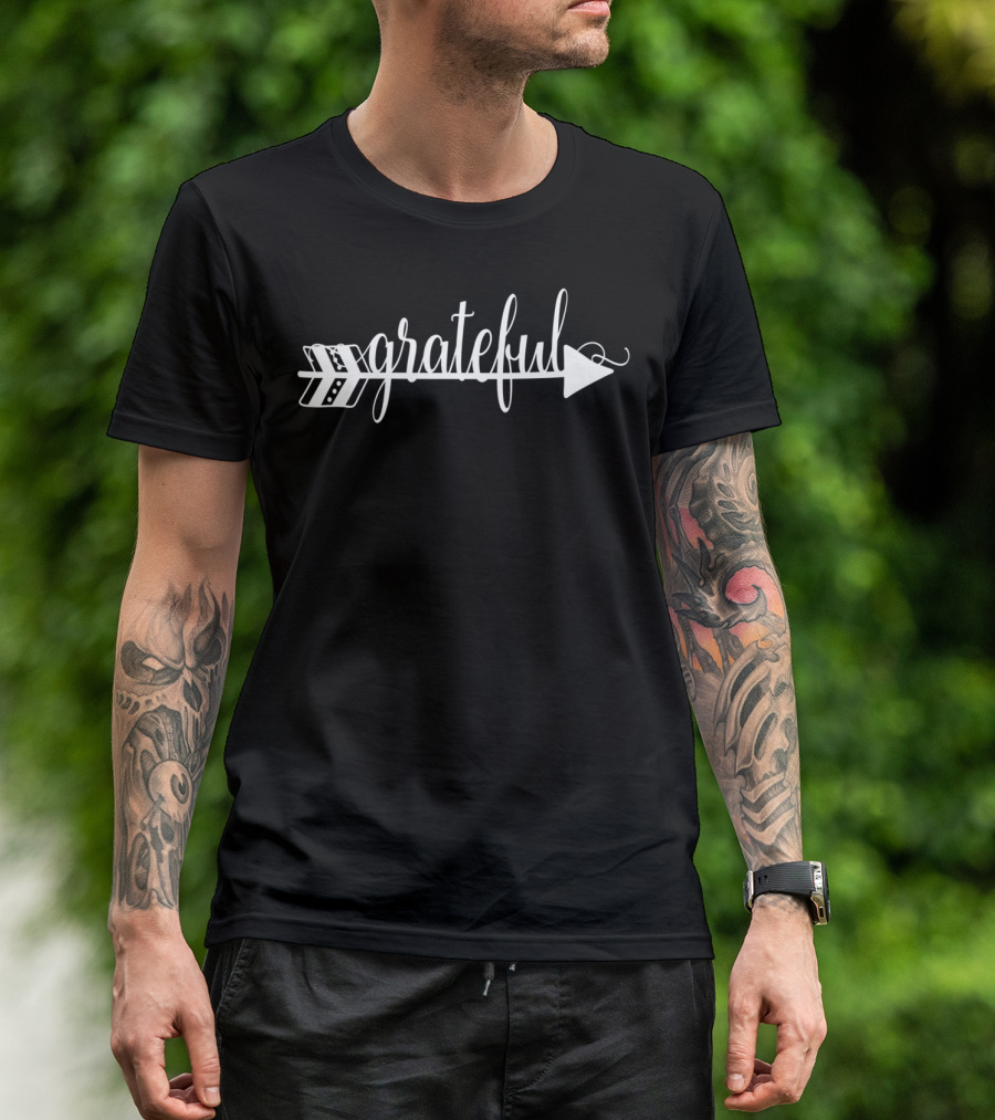 Grateful Arrow With Script Text Embodying Gratitude And Direction T-Shirt