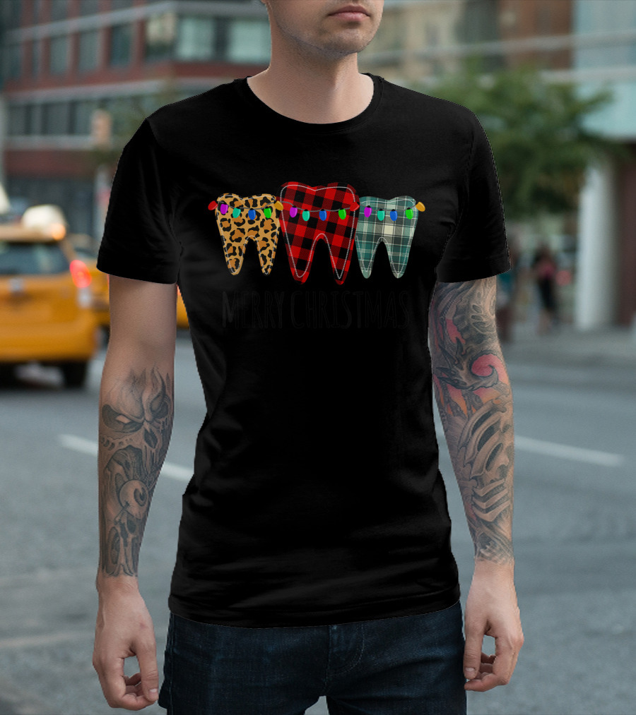 MERRY CHRISTMAS BUFFALO PLAID TOOTH WITH LIGHTS AND ANIMAL PRINTS T-Shirt