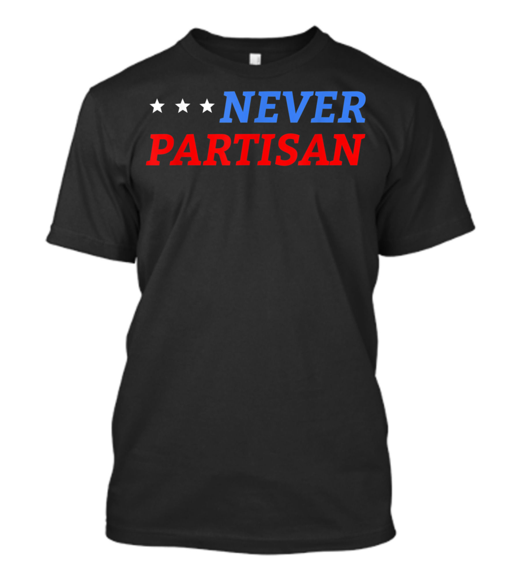NEVER PARTISAN Red White Blue Stars T-Shirt
