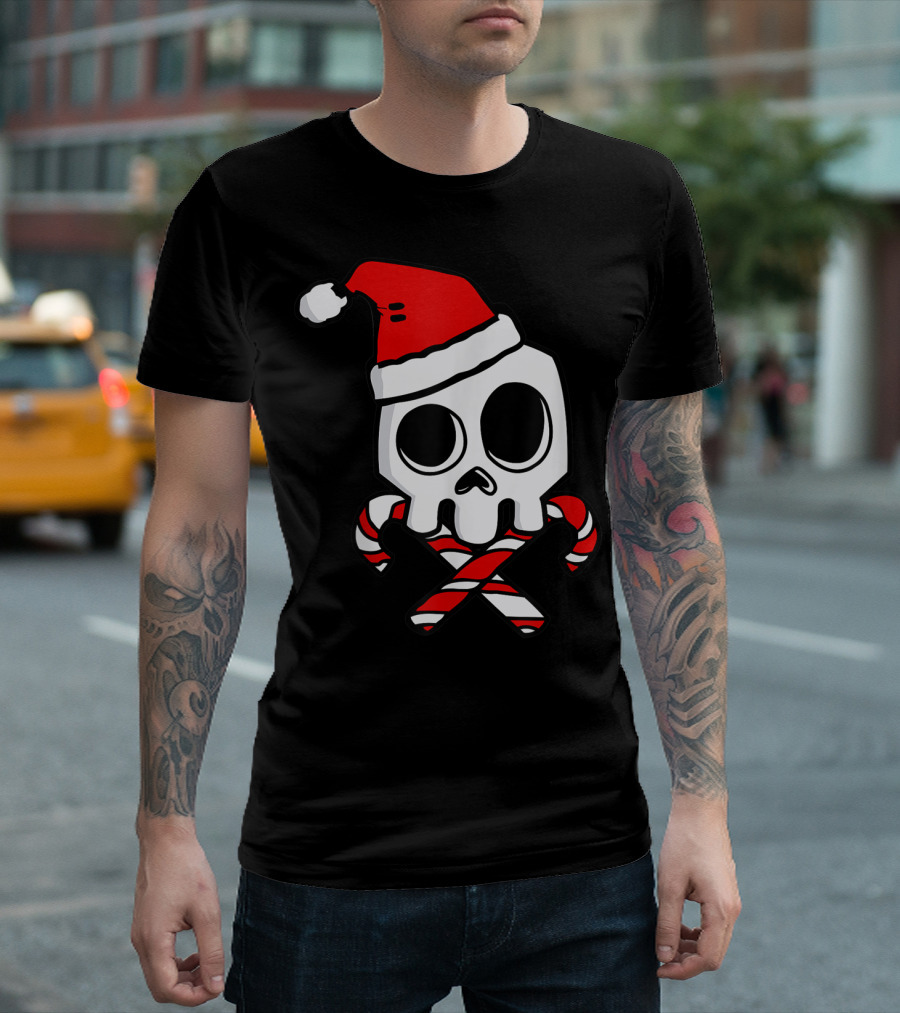 SANTA SKULL FUNNY SANTA CANDY CANE HAT T-Shirt