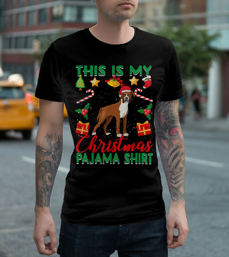 THIS IS MY CHRISTMAS PAJAMA SHIRT BOXER DOG CANDY CANES STARS HOLIDAY T-Shirt