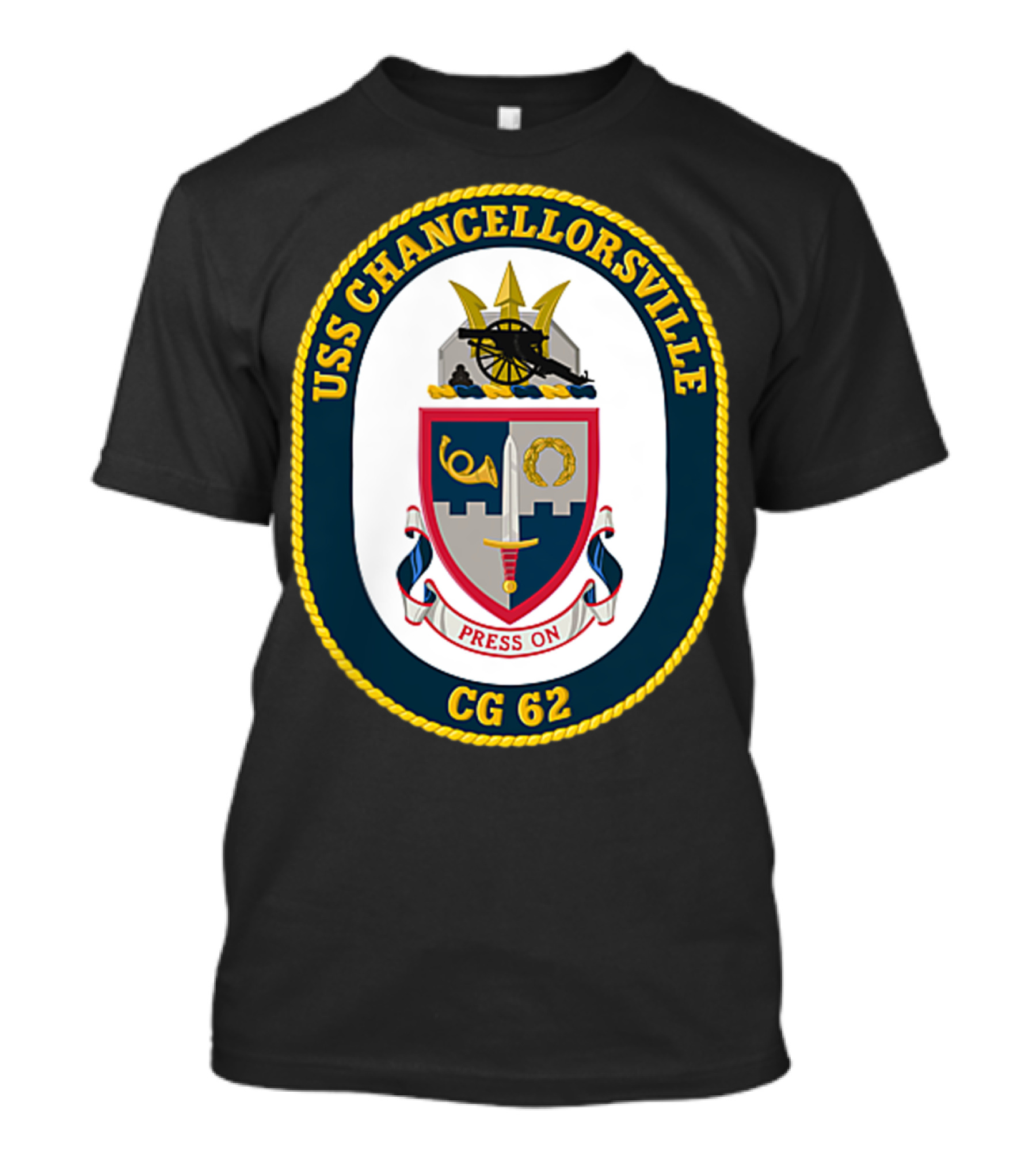 USS Chancellorsville CG 62 Missile Cruiser Press On Emblem T-Shirt