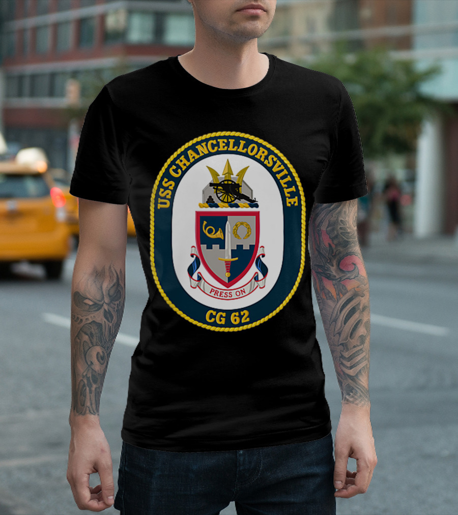 USS Chancellorsville CG 62 Missile Cruiser Press On Emblem T-Shirt