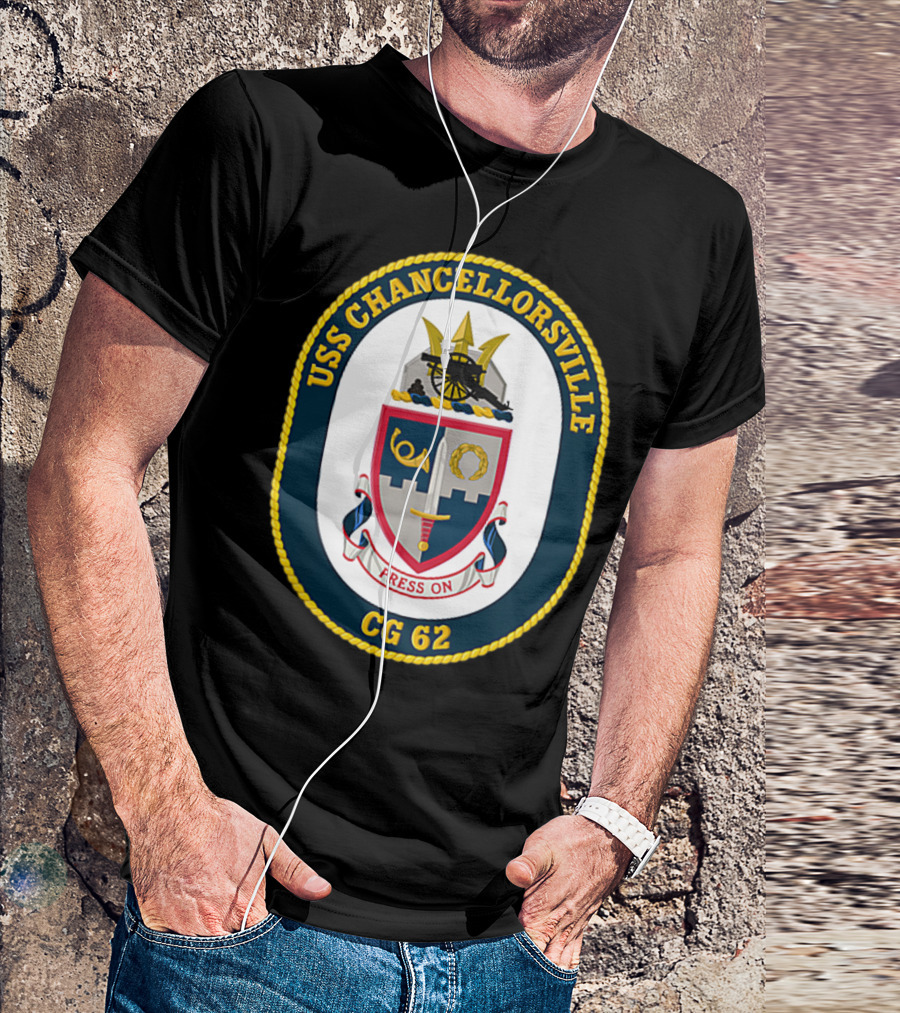 USS Chancellorsville CG 62 Missile Cruiser Press On Emblem T-Shirt