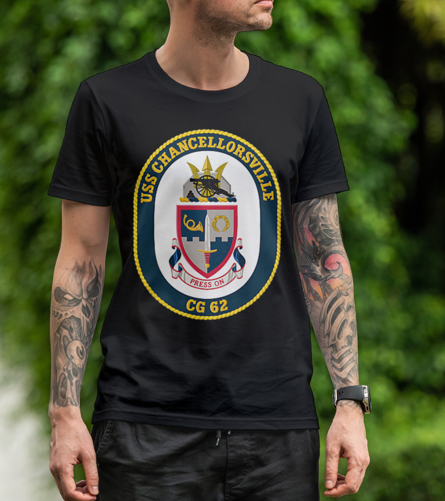USS Chancellorsville CG 62 Missile Cruiser Press On Emblem T-Shirt