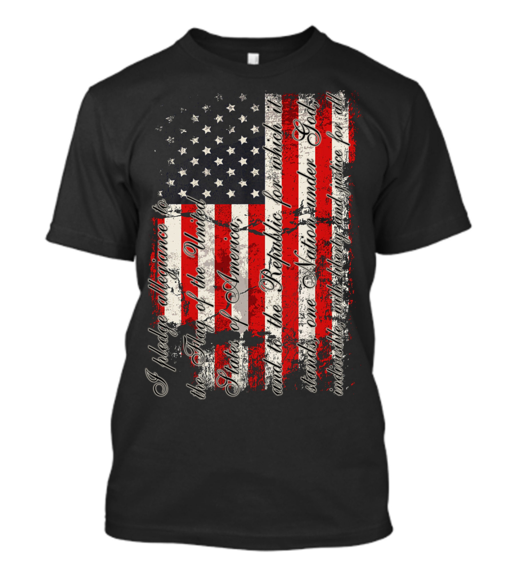 Vintage American Flag With Pledge Of Allegiance Text And Distressed Look T-Shirt