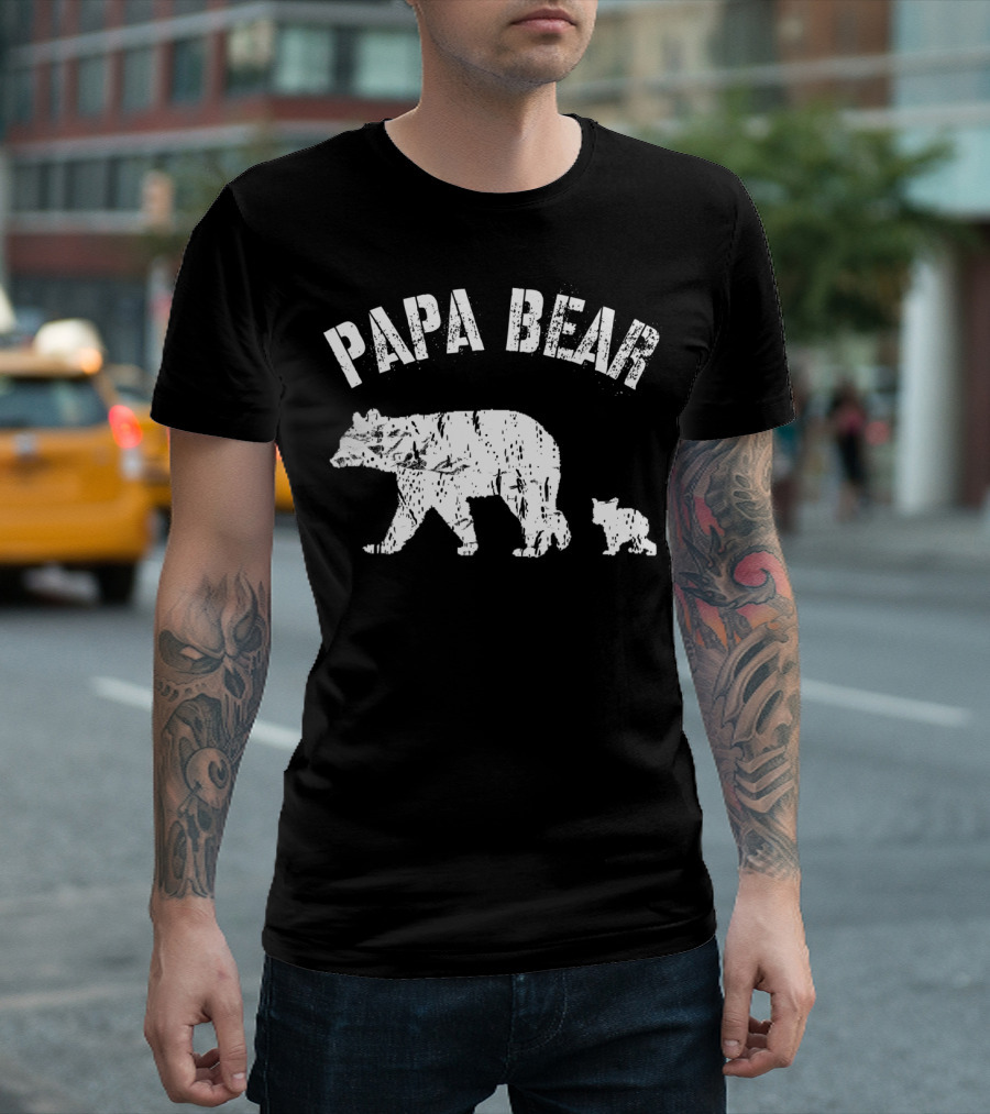 Papa Bear with One Cub Dad Father Vintage T-Shirt