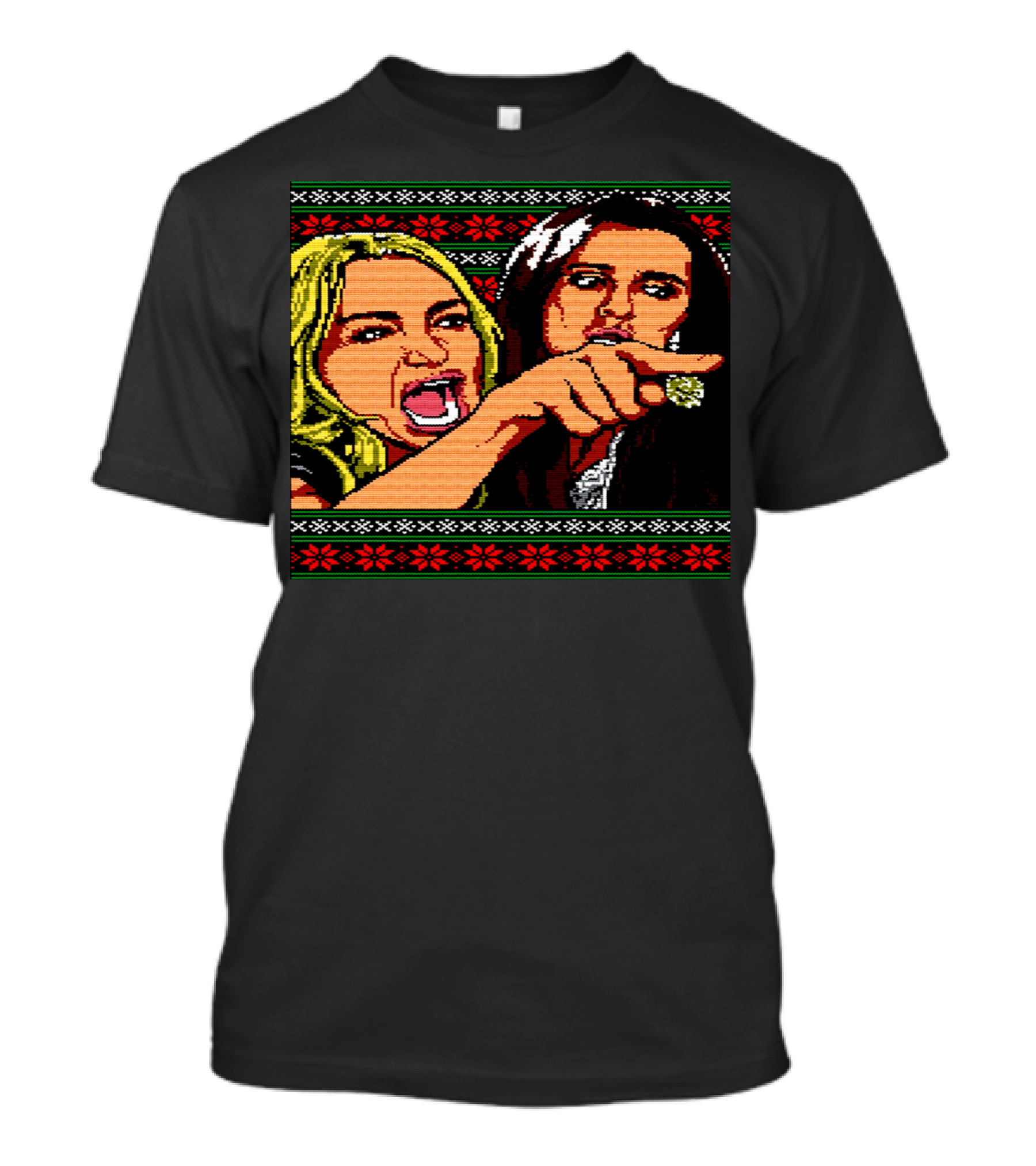 WOMAN YELLING AT A CAT Ugly Christmas Sweater Meme Scene T-Shirt