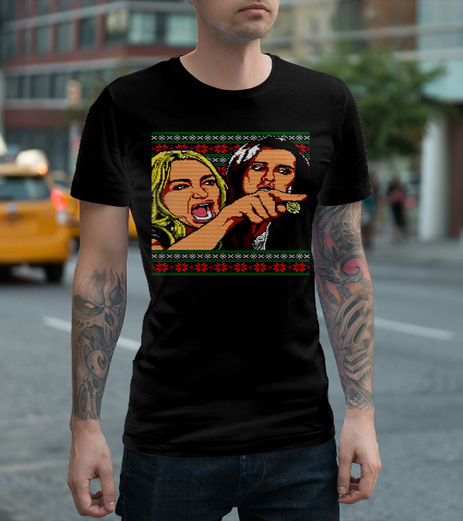 WOMAN YELLING AT A CAT Ugly Christmas Sweater Meme Scene T-Shirt