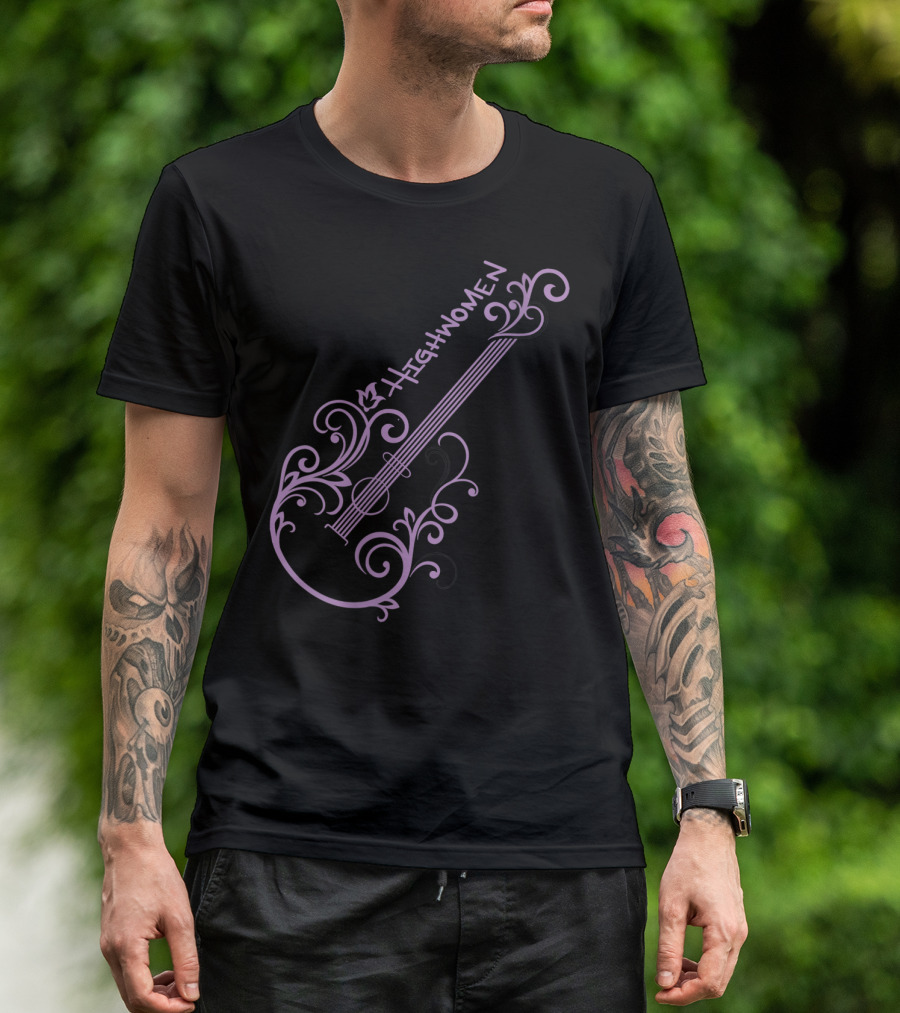 HIGHWOMEN FUN GUITAR WOMENS COTTON FLORAL T-Shirt
