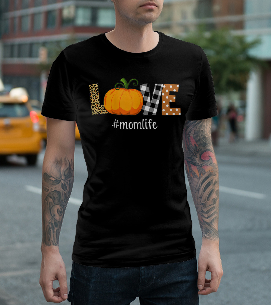 LOVE Pumpkin Leopard Plaid #MomLife T-Shirt