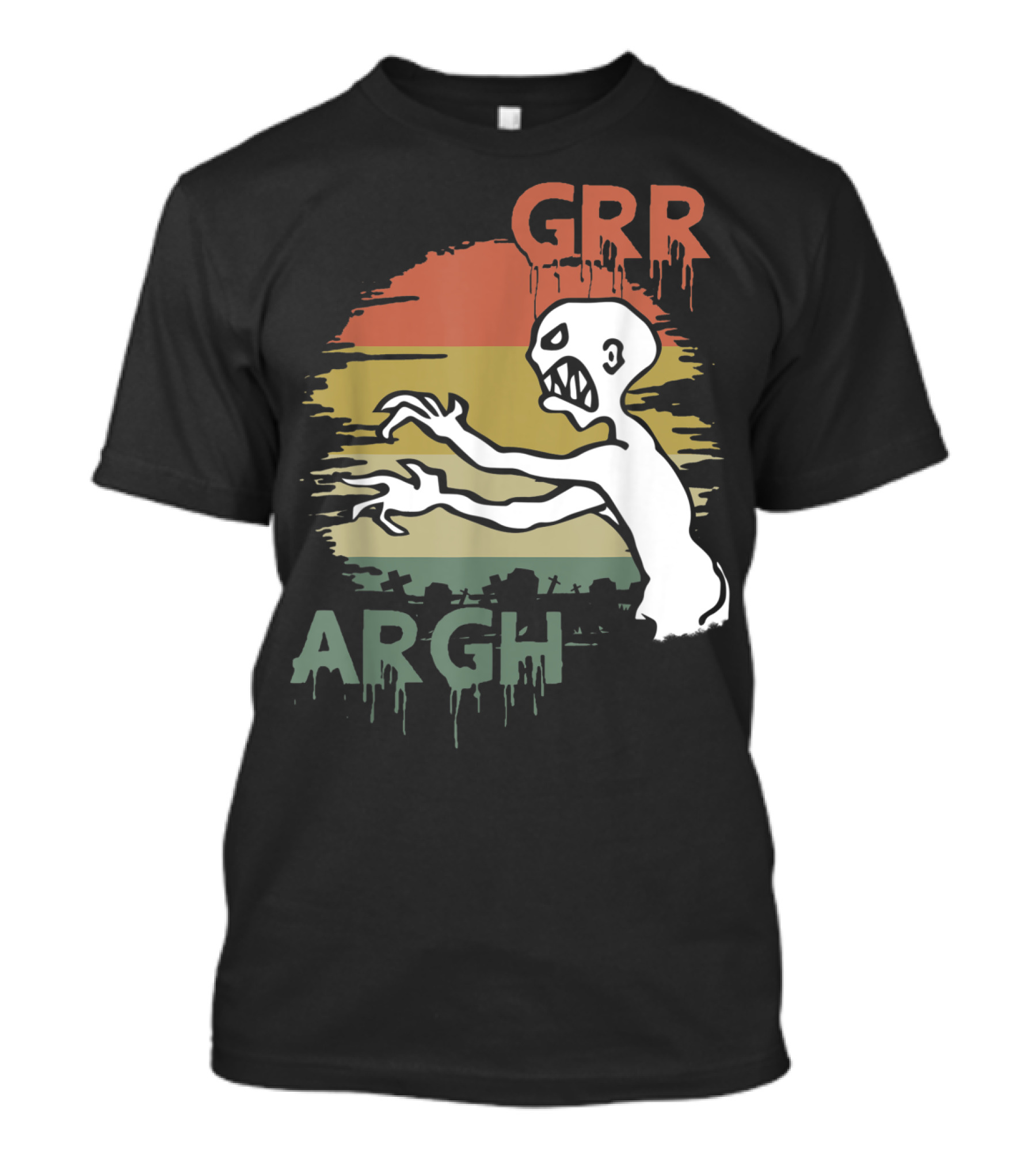 Mutant Enemy Zombie Grr Argh Monster With Retro Sunset Background T-Shirt