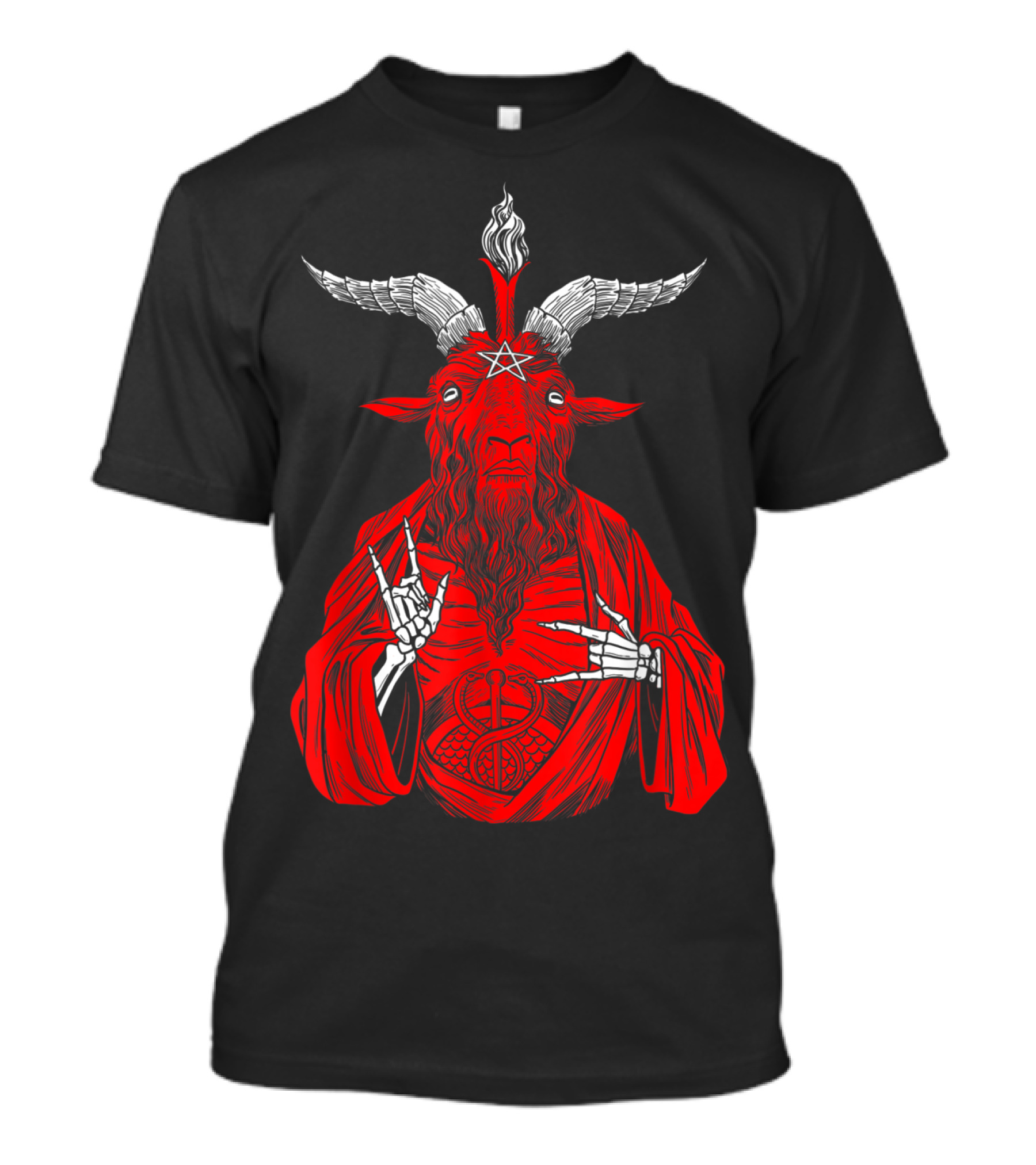 Blackcraft Antichrist Goat Satan Baphomet Pentagram Fire Skeleton Hands T-Shirt