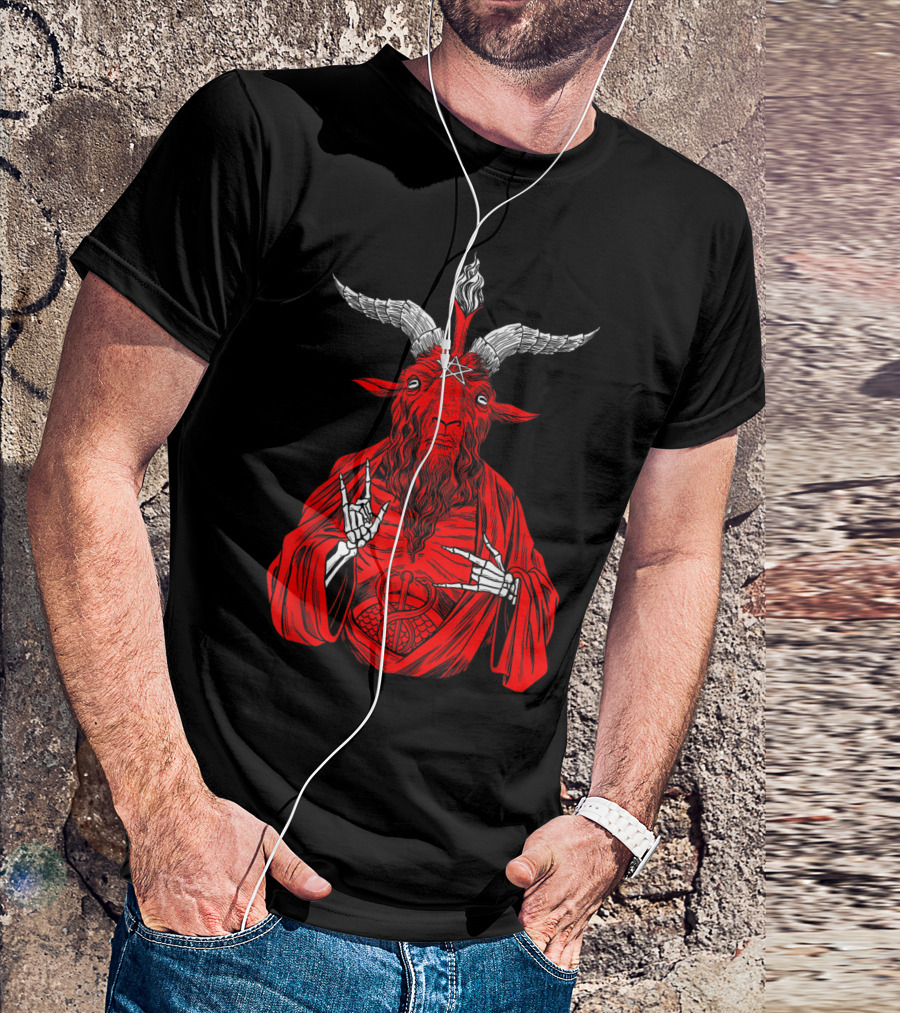 Blackcraft Antichrist Goat Satan Baphomet Pentagram Fire Skeleton Hands T-Shirt
