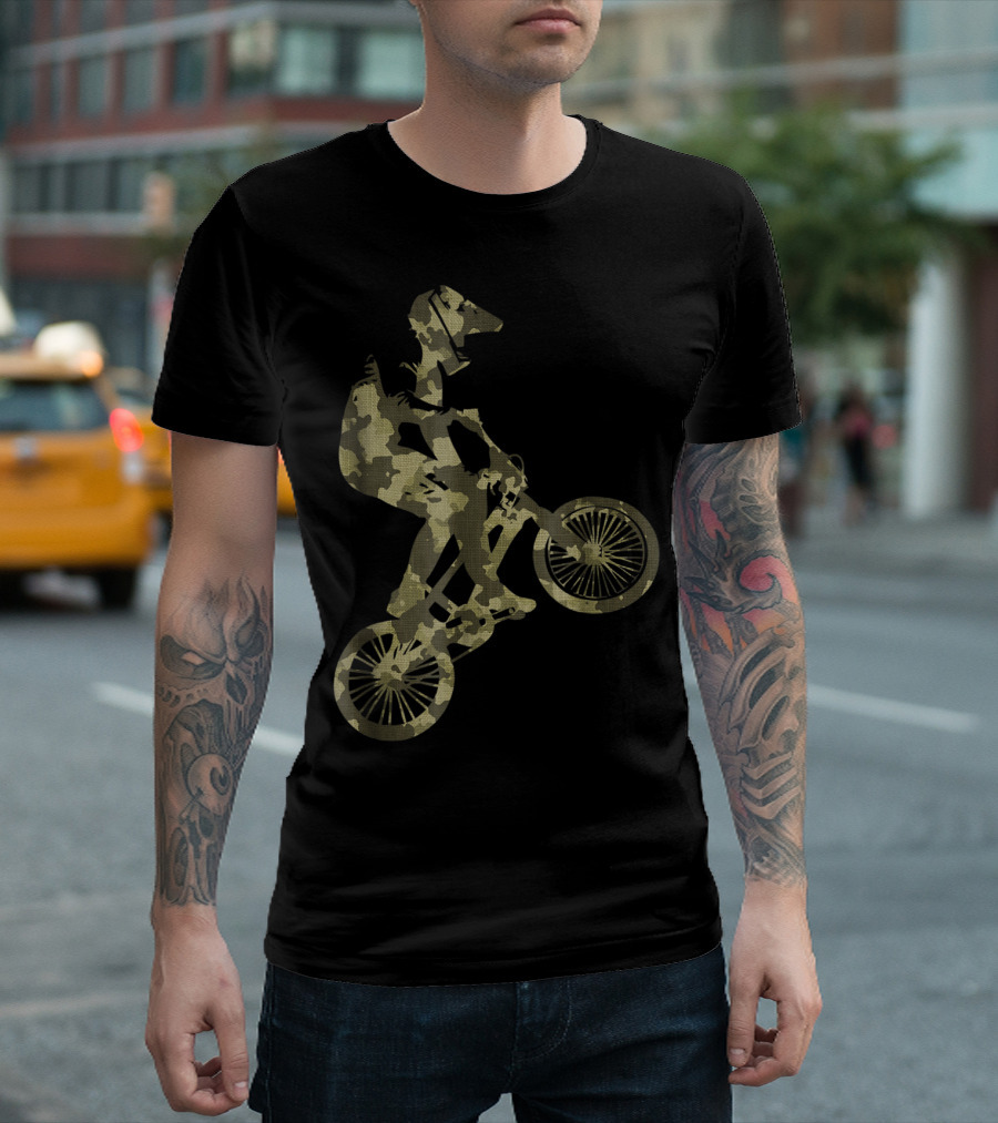 Bmx Racing Extreme Sports Bike Rider Camo T-Shirt