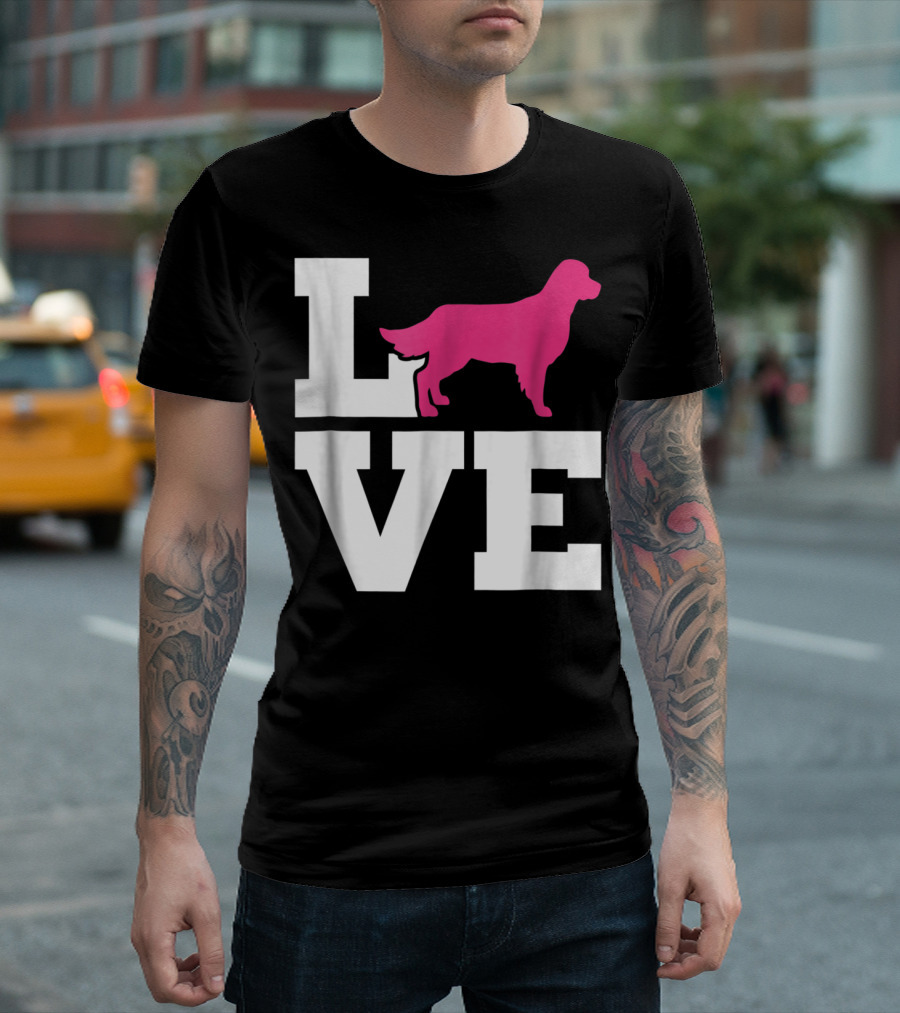 Golden Retriever Love Silhouette In Pink T-Shirt