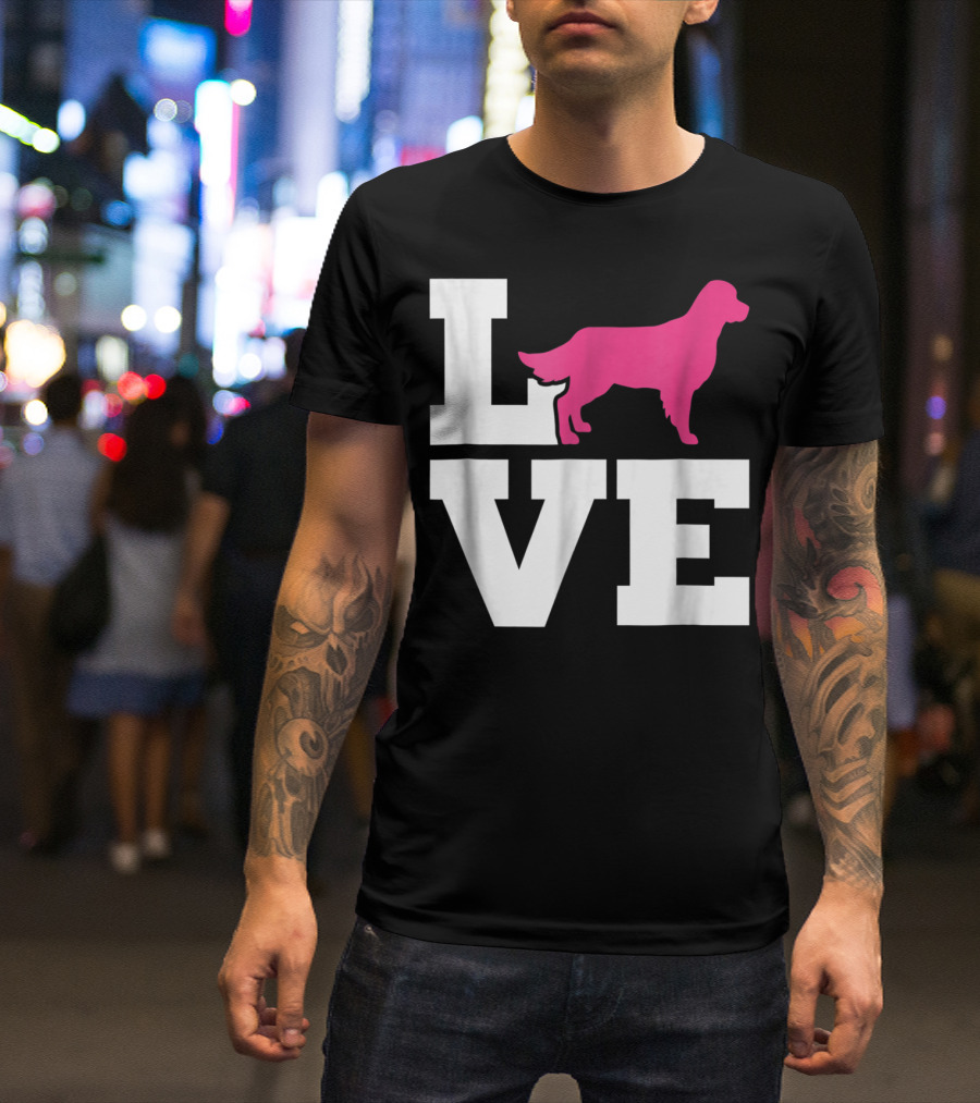 Golden Retriever Love Silhouette In Pink T-Shirt