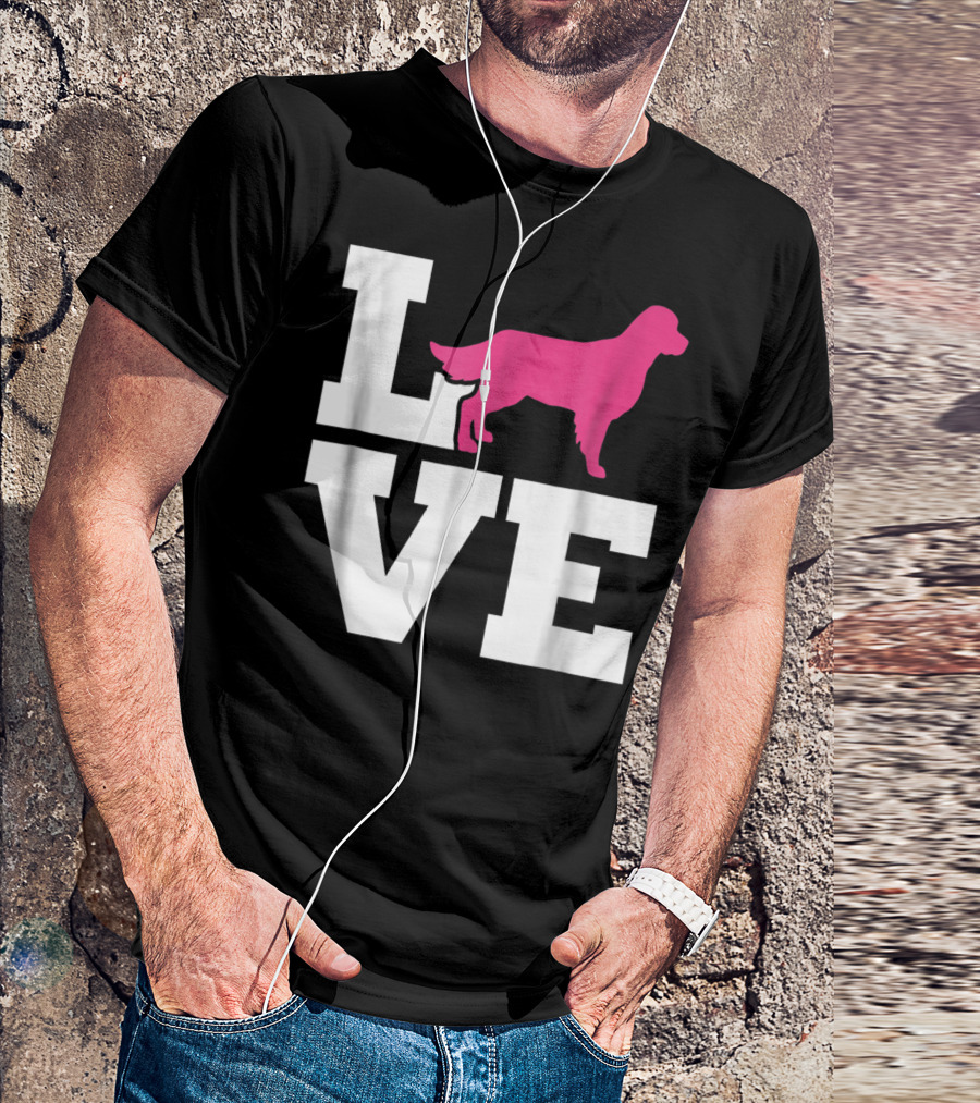 Golden Retriever Love Silhouette In Pink T-Shirt