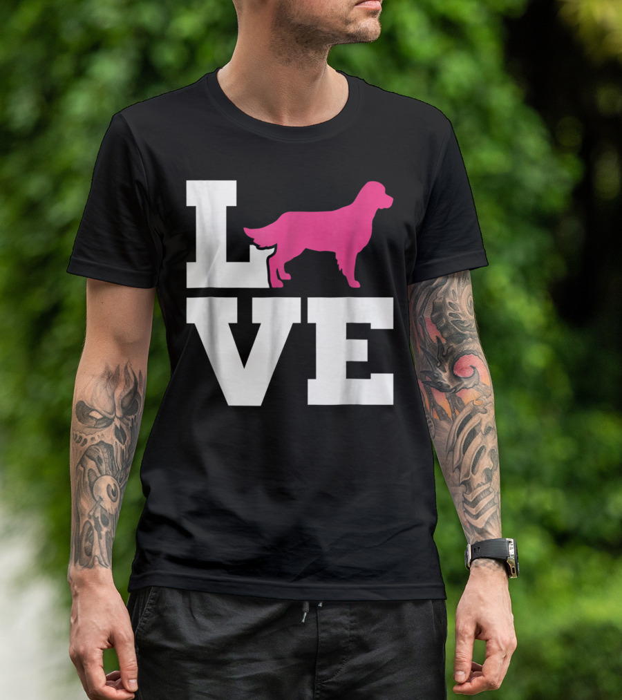 Golden Retriever Love Silhouette In Pink T-Shirt