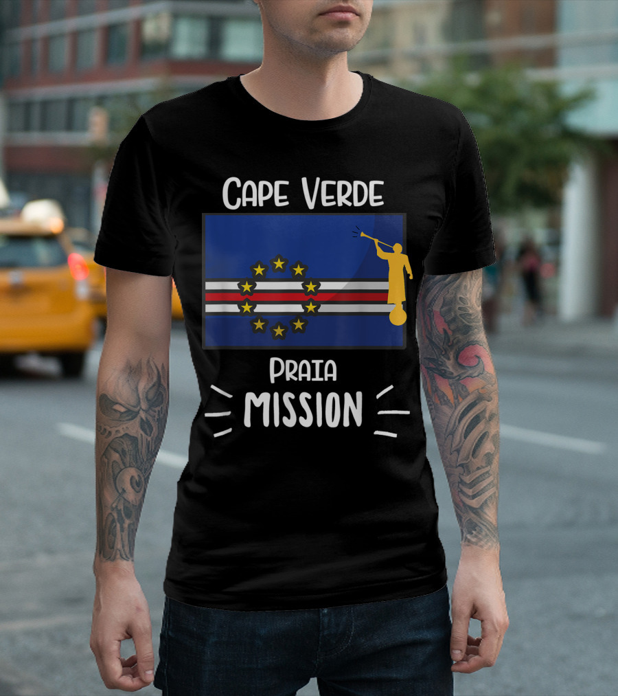 Cape Verde Praia Mission Flag And Angel Moroni T-Shirt