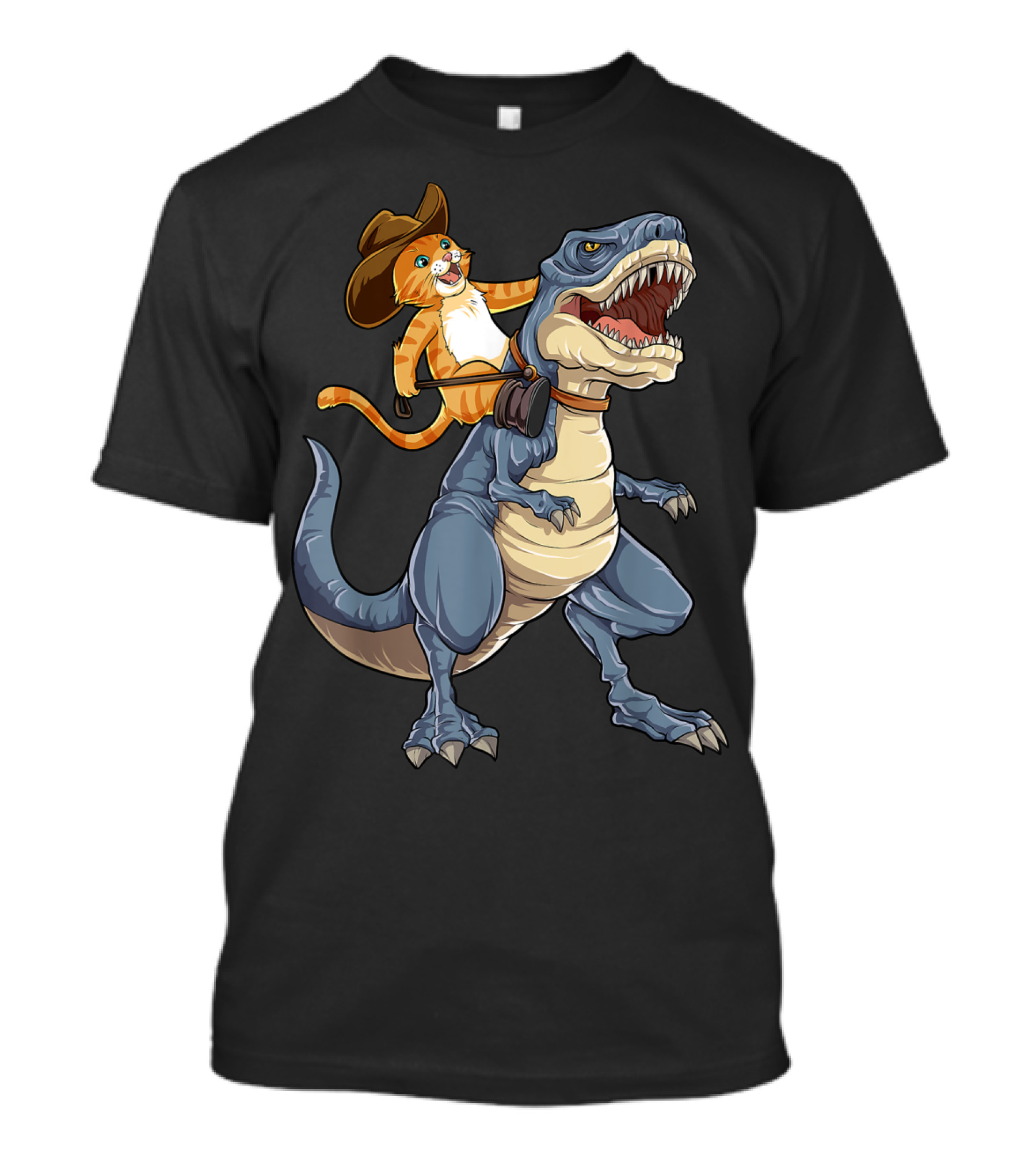 Cowboy Cat Riding Dinosaur Rex Purrassic Kitty Dino Adventure T-Shirt