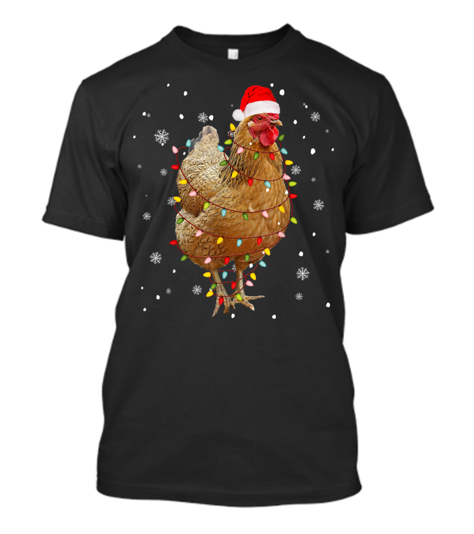 Christmas Lights Chicken Hen Santa Hat Snowflakes T-Shirt