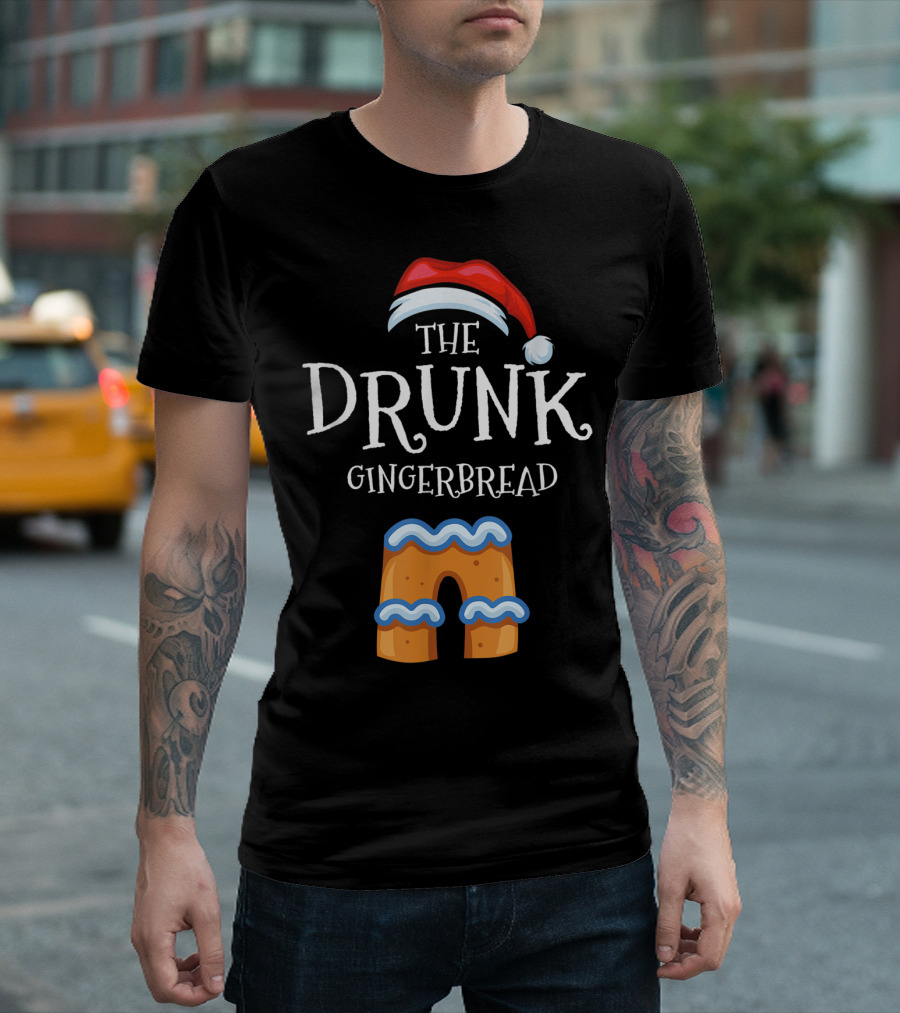 The Drunk Gingerbread With Santa Hat T-Shirt