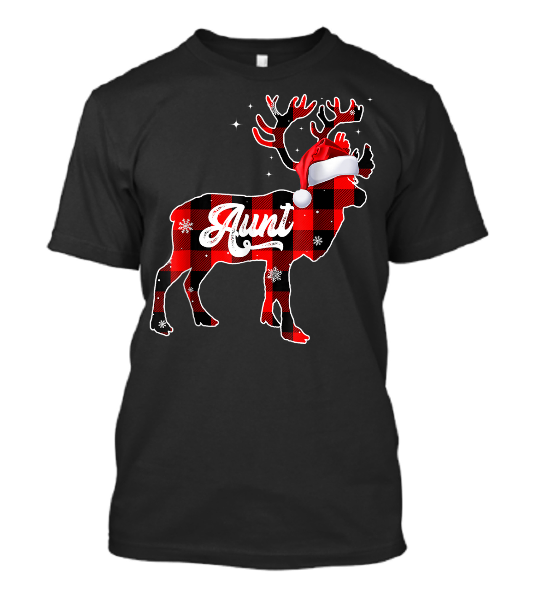 Aunt Deer Christmas Red Plaid Family Matching Santa Hat T-Shirt