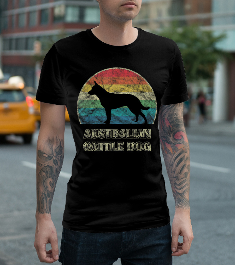 Australian Cattle Dog Vintage Style Rainbow T-Shirt