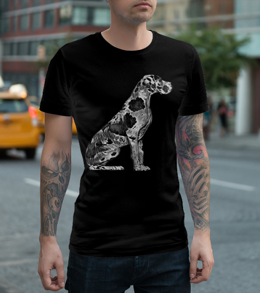 Black And White Great Dane Dog Profile T-Shirt
