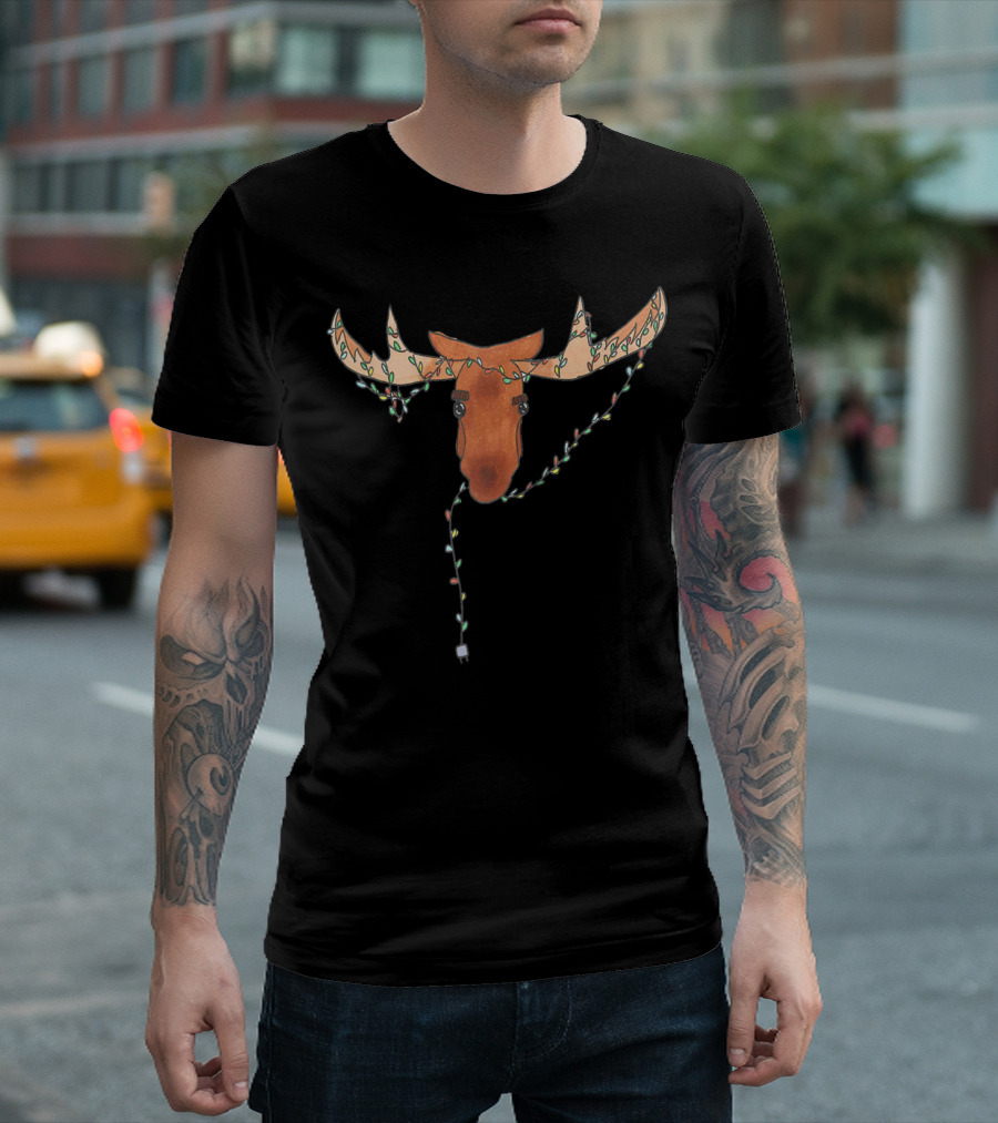 Christmas Moose With Colorful Holiday Lights T-Shirt