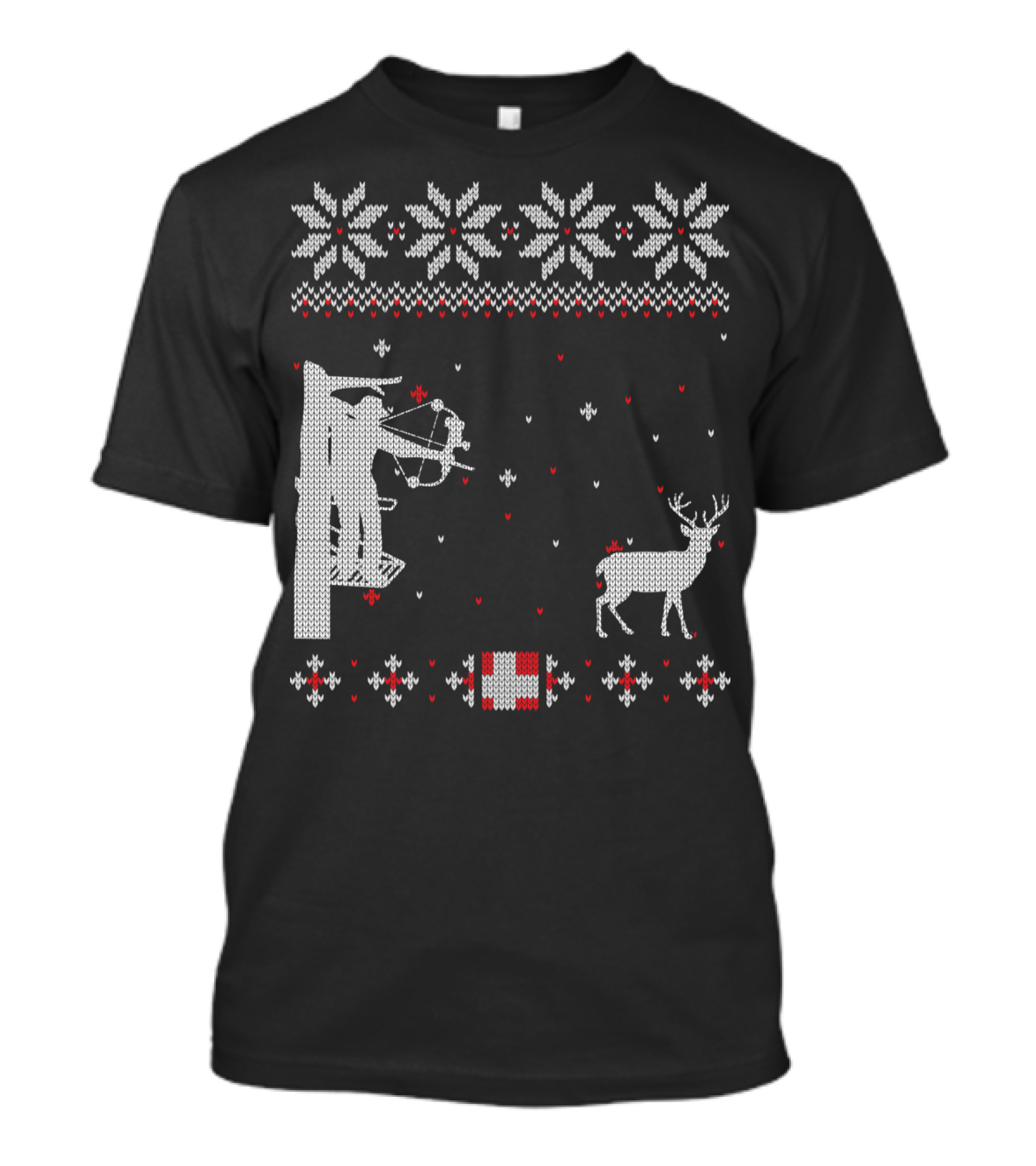 Bow Hunter Ugly Christmas Sweater Deer Crossbow Snowflake T-Shirt