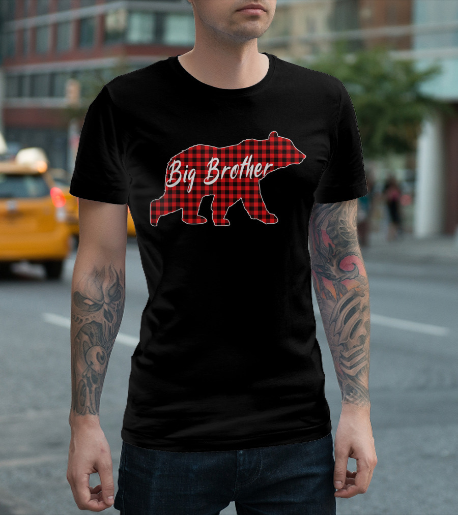 Big Brother Buffalo Plaid Bear Christmas Day T-Shirt