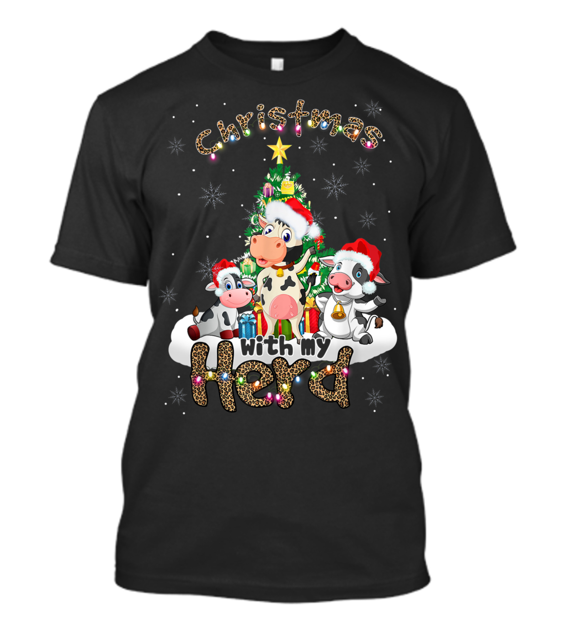 Christmas With My Herd Cow Cattle Farmer Festive Holiday Tree T-Shirt