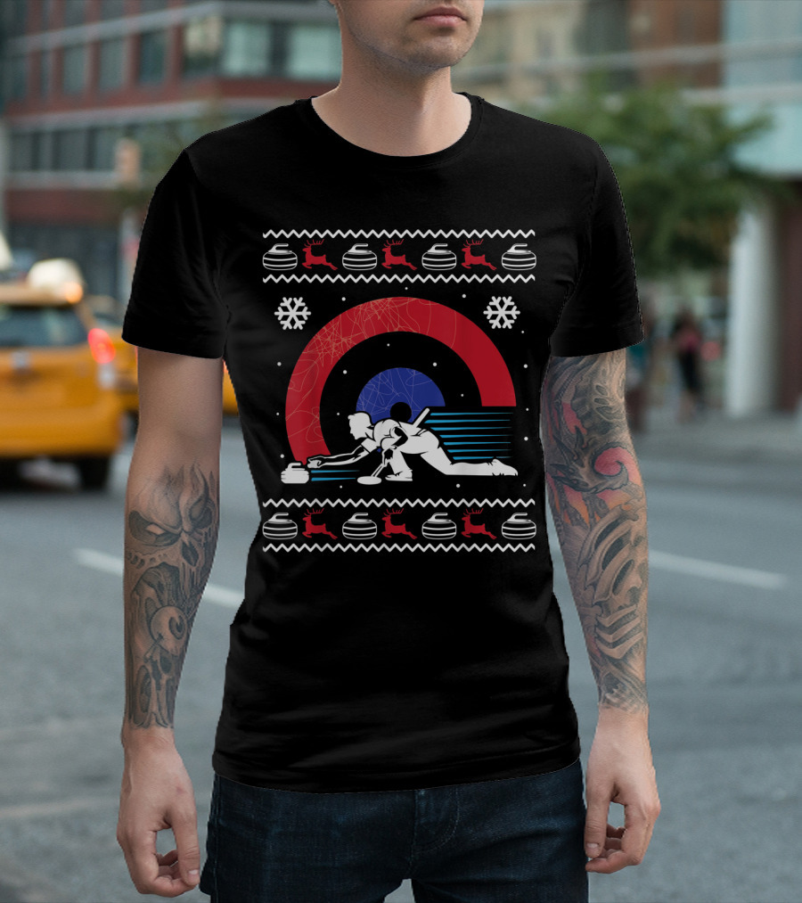 Curling Christmas Ugly Sweater Reindeer Snowflakes Target T-Shirt
