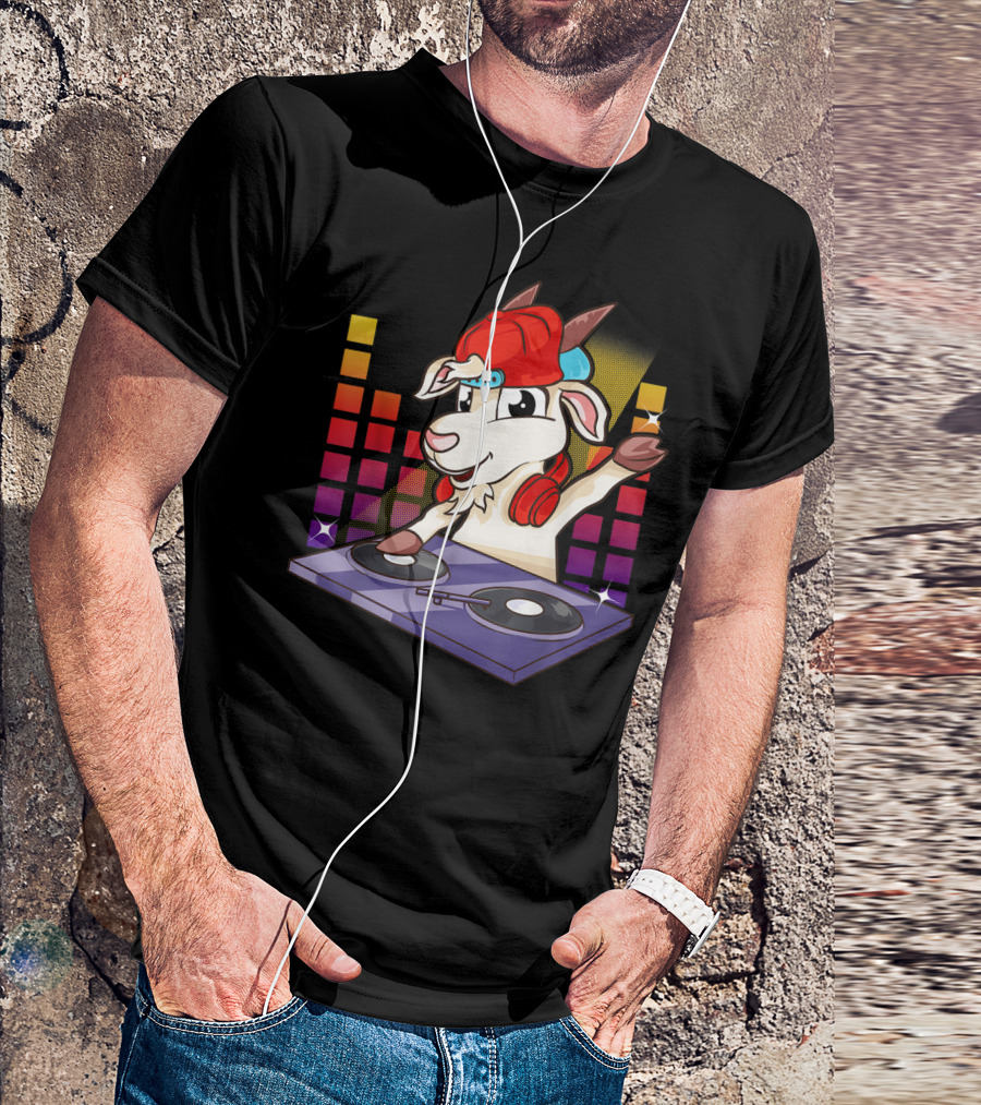 DJ Billy Goat Spinning Tunes With Headphones And Turntables T-Shirt