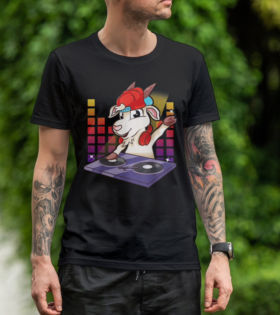 DJ Billy Goat Spinning Tunes With Headphones And Turntables T-Shirt