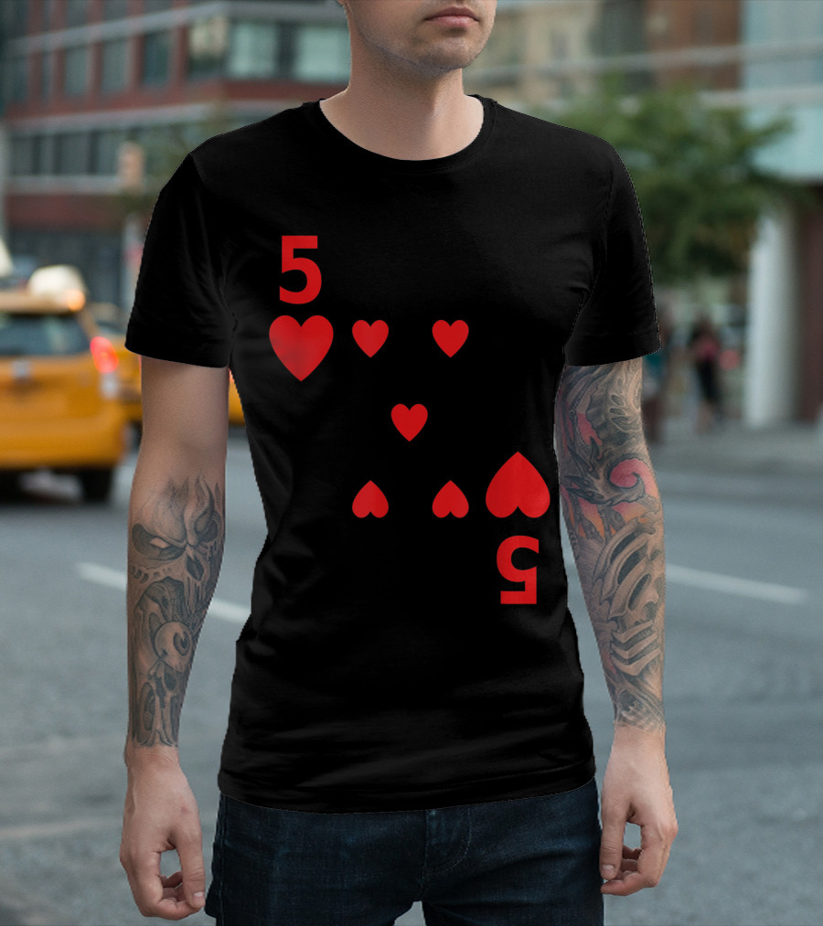 Five Of Hearts Playing Card Poker T-Shirt