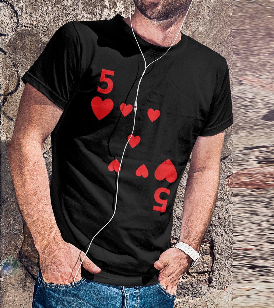 Five Of Hearts Playing Card Poker T-Shirt