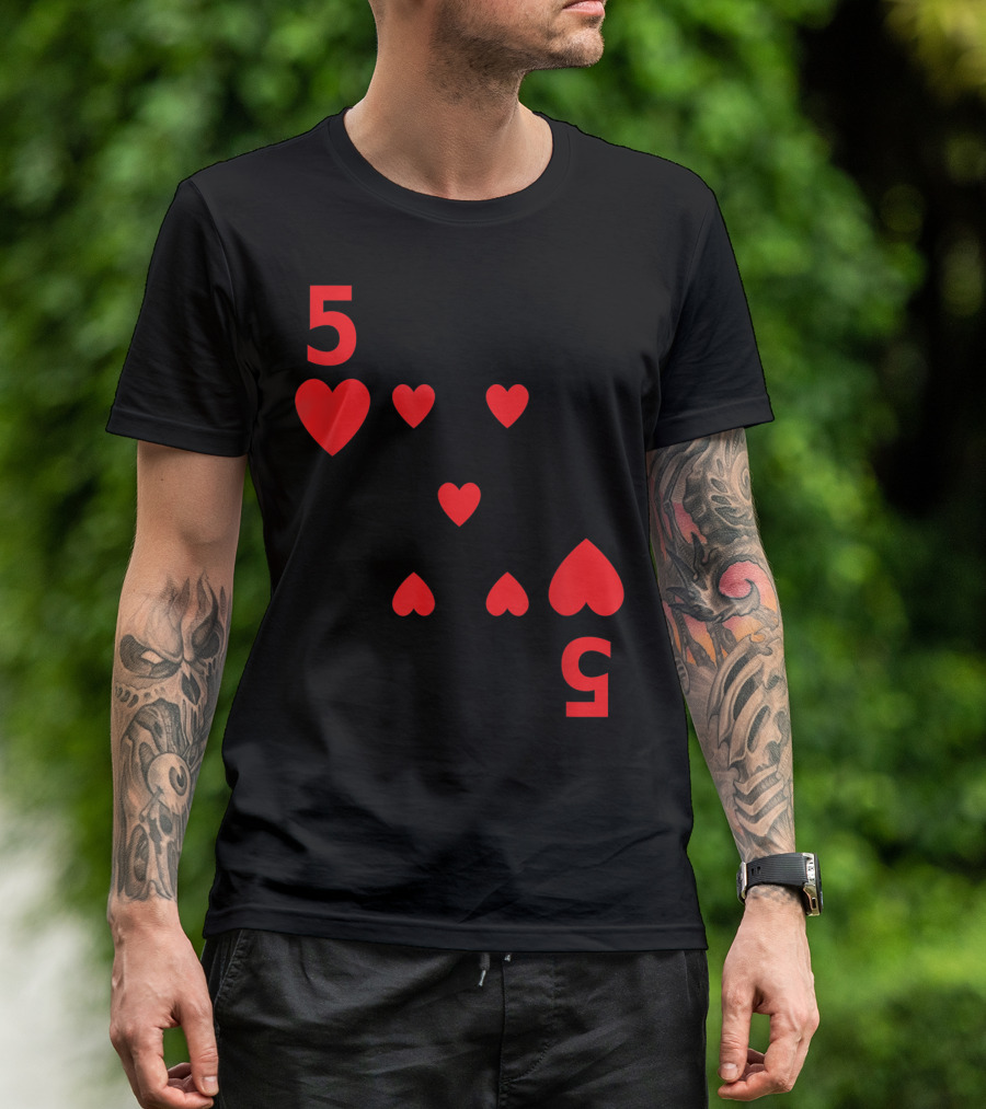 Five Of Hearts Playing Card Poker T-Shirt